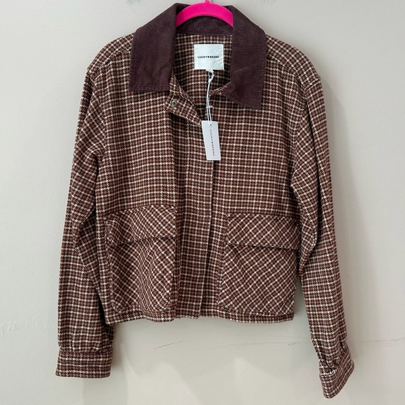 Lucky Brand Jackets & Blazers - Lucky Brand Women's M Cropped Utility Jacket Houndstooth Brown Corduroy Collar